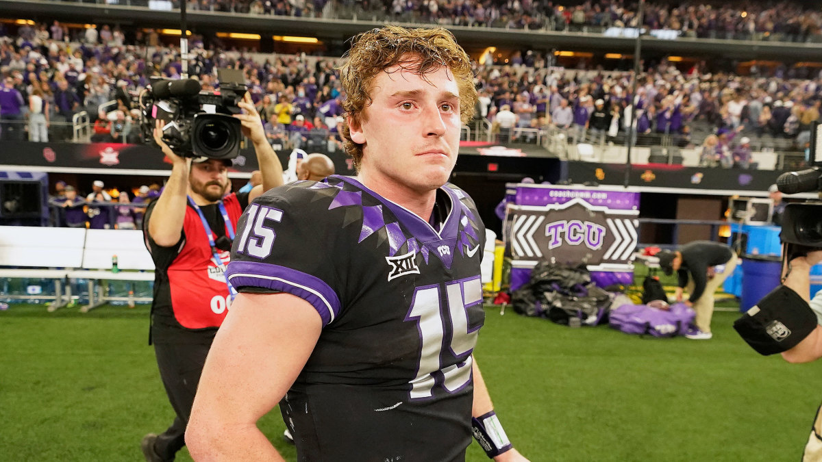 TCU’s Max Duggan is emotional walking off the field